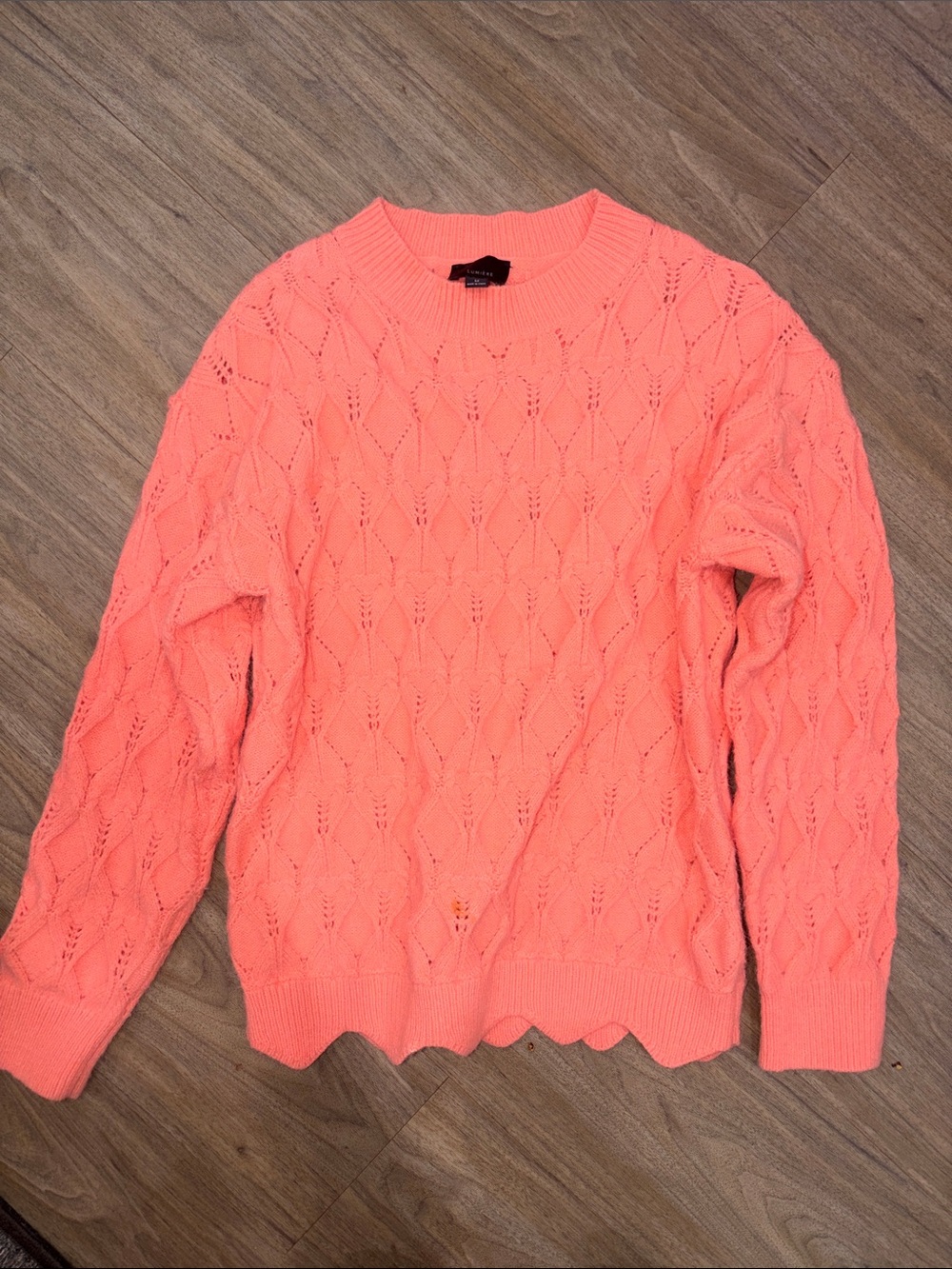 Lumiere Women’s Coral Pink Cable Knit Sweater Medium